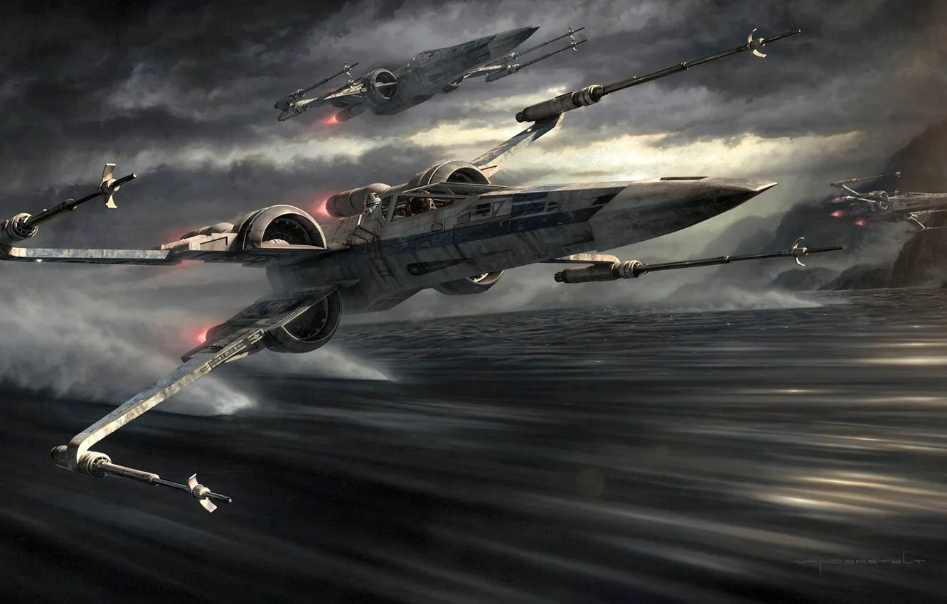 Фото обои Wars, Star, fighters, attack, X Wing, The Rebellion