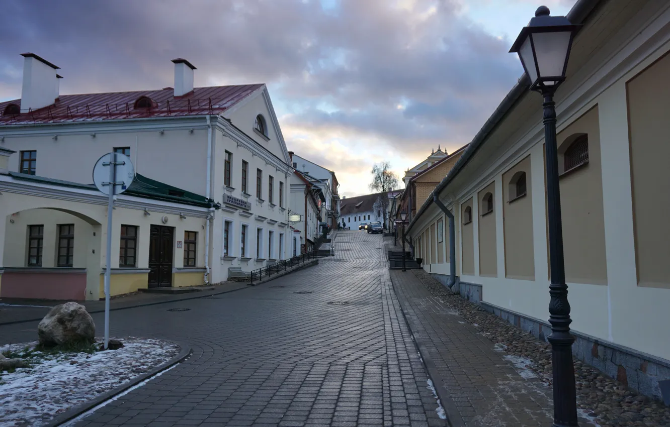 Фото обои дорога, улица, здания, фонари, road, street, Беларусь, town