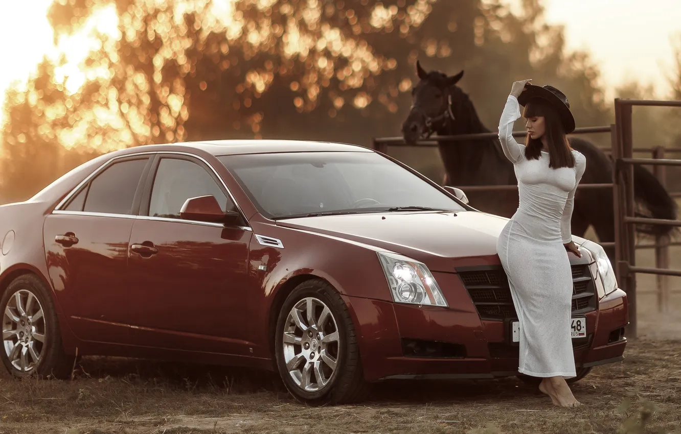 Фото обои car, dress, hat, woman, young, beautiful, model