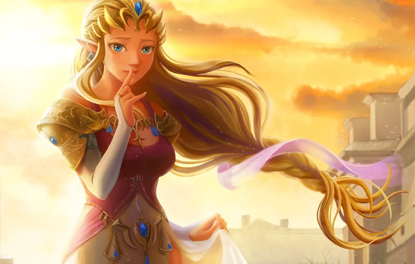 Фото обои девушка, ветер, рука, арт, коса, принцесса, The Legend of Zelda