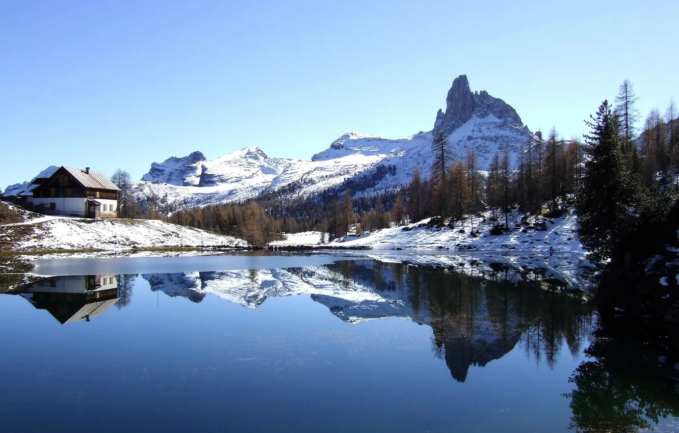 Фото обои зима, снег, горы, озеро, Италия, Italy, Dolomites, Lake Federa