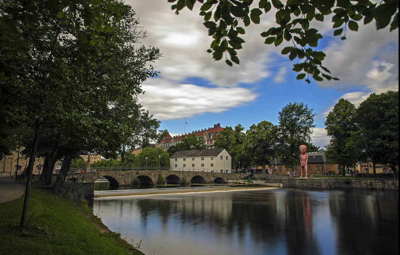 Фото обои мост, парк, река, Швеция, river, Sweden, bridge, park