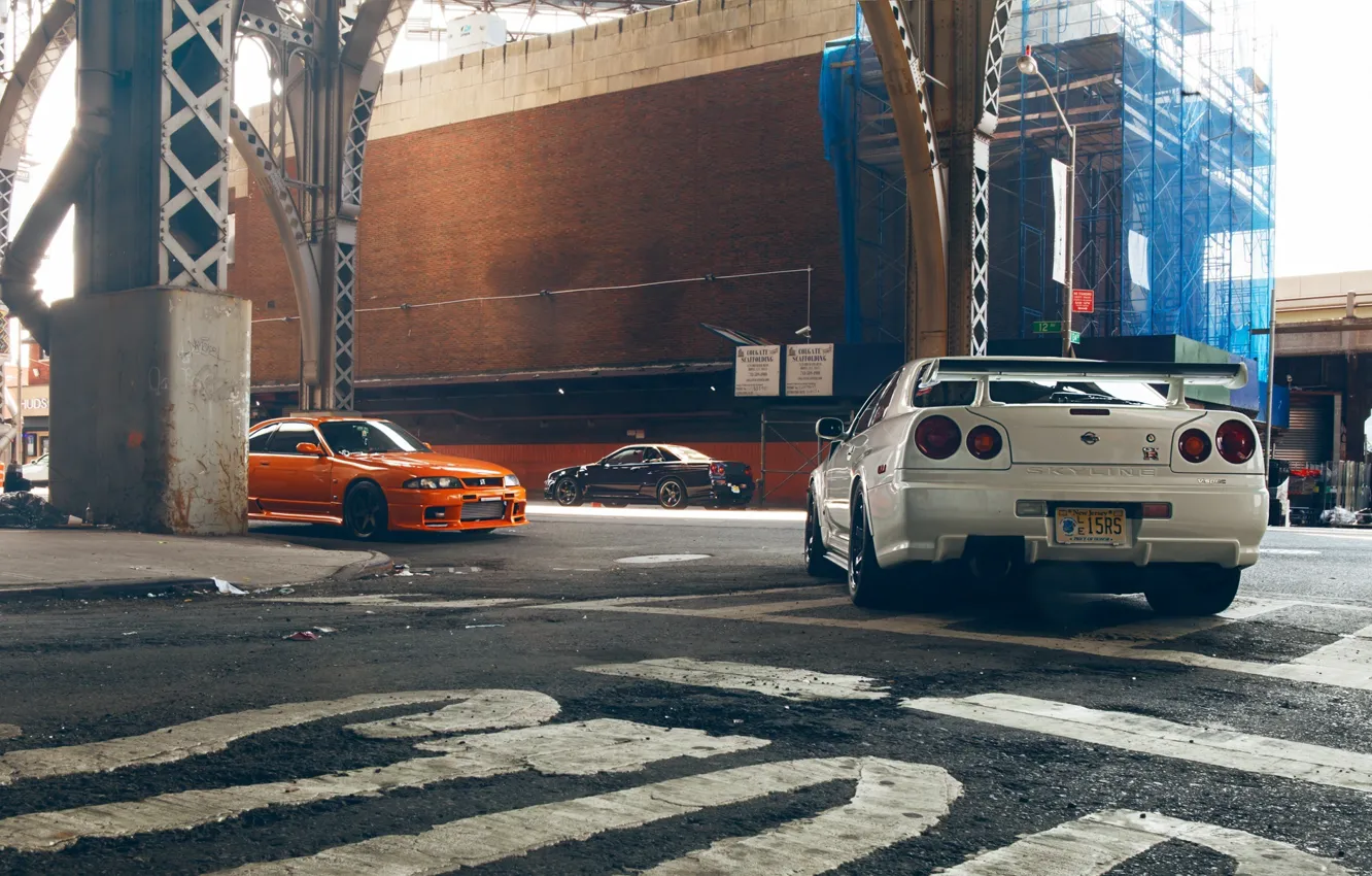 Фото обои Ниссан, Orange, Nissan, GT-R, Car, Black, White, Skyline