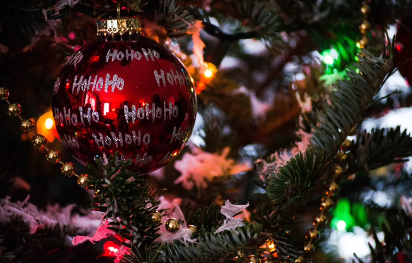 Фото обои красный, игрушка, елка, новый год, шар