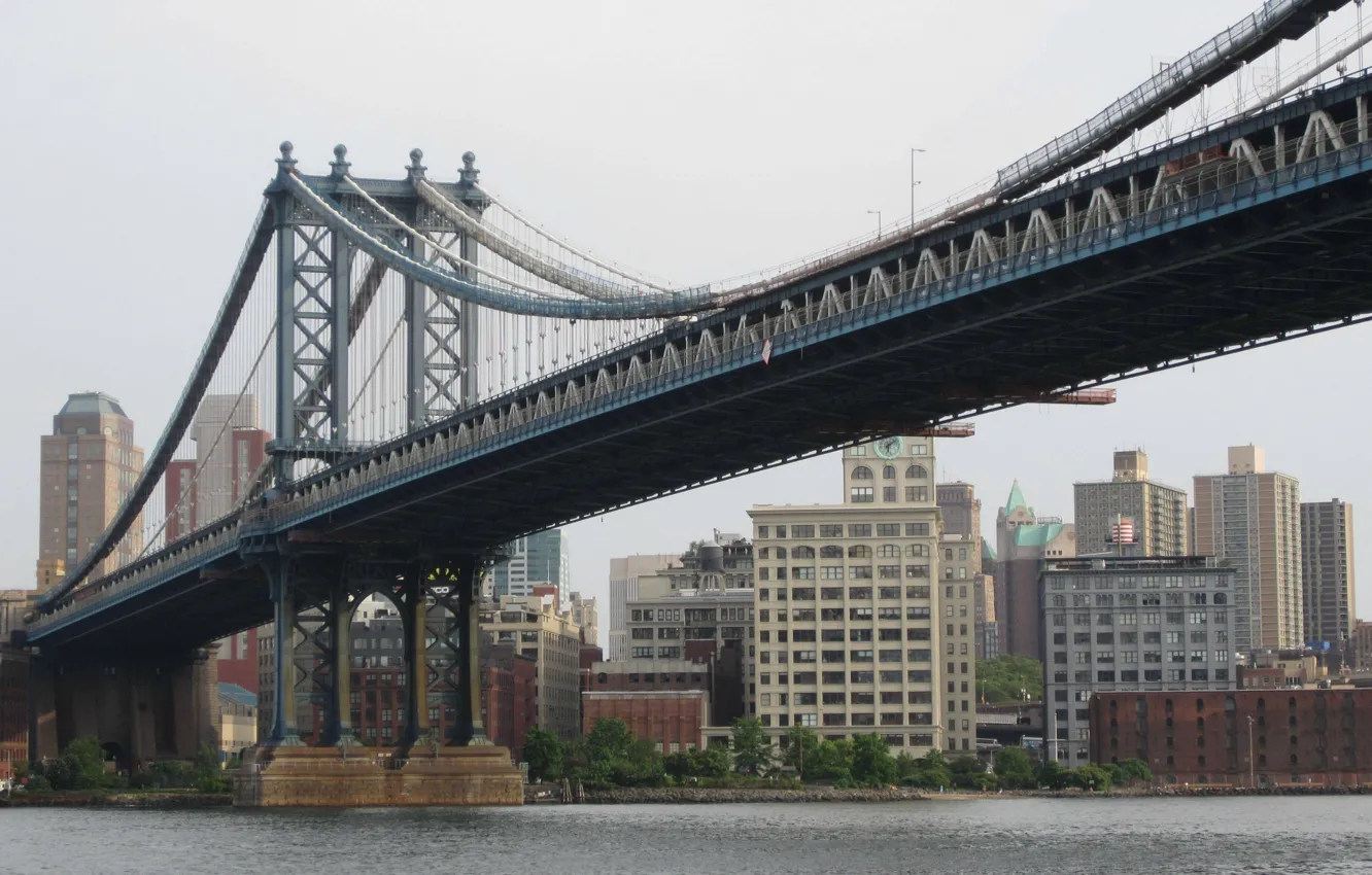 Фото обои Нью-Йорк, Manhattan Bridge, Манхэттенский мост, Ист-Ривер