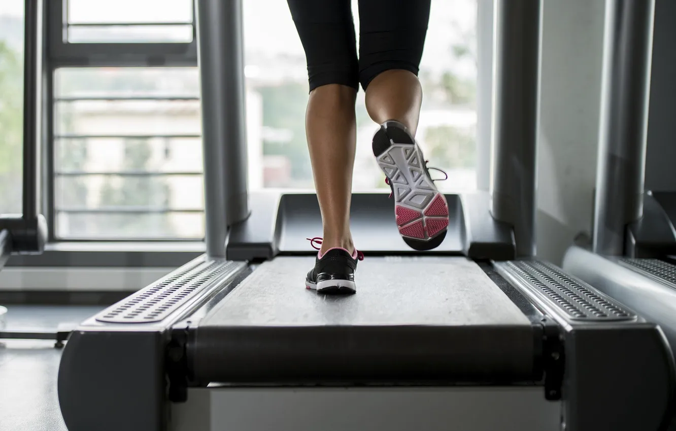 Фото обои legs, woman, fitness, treadmill