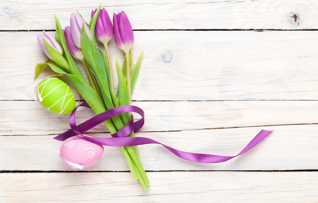 Фото обои цветы, яйца, весна, Пасха, тюльпаны, happy, pink, flowers