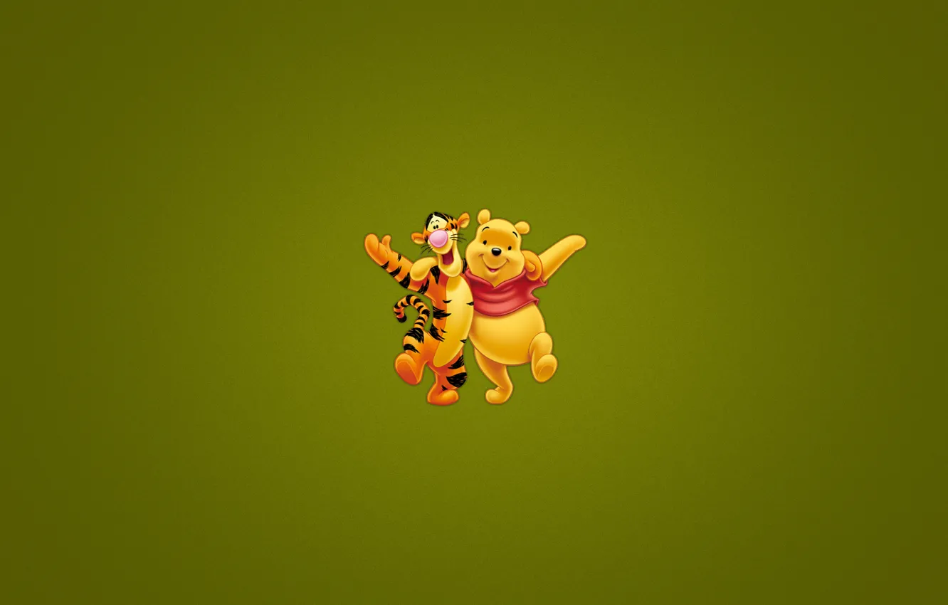 Фото обои минимализм, Винни-Пух, тигра, disney, обнимка, Winnie-the-Pooh, на веселе, tigger