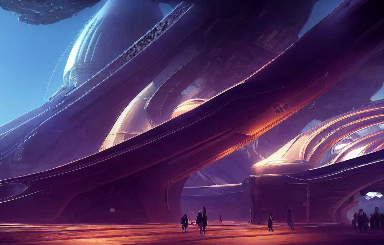 Фото обои concept art, fantasy art, Spaceport, AI art