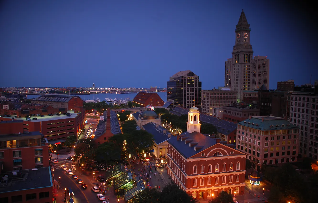 Фото обои город, night, Boston, Quincy Market &ampamp; Faneuil Hall