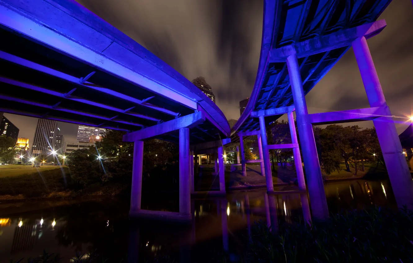 Фото обои ночь, мост, usa, texas, houston