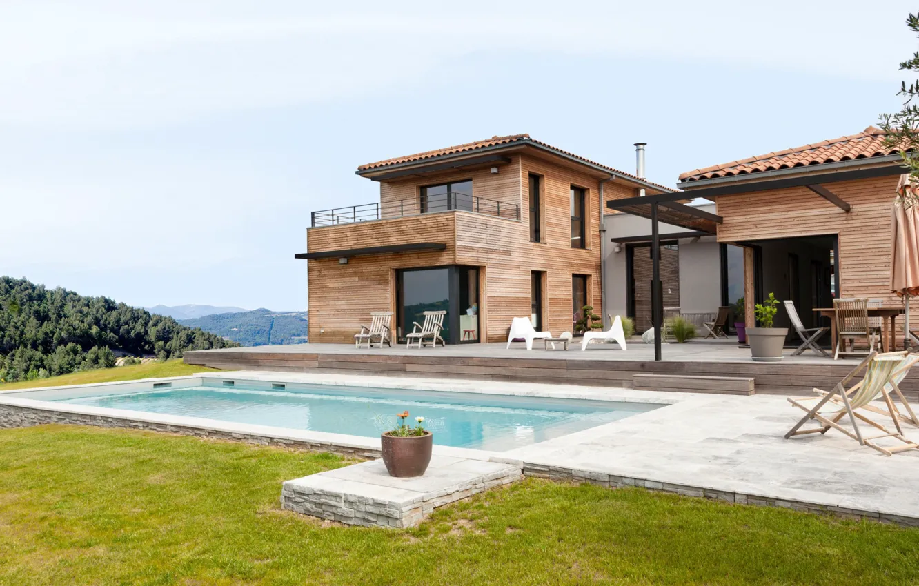 Фото обои Франция, вилла, бассейн, архитектура, терраса, by Damien Carreres, Maison Ouest Lyonnais, House in Lyon