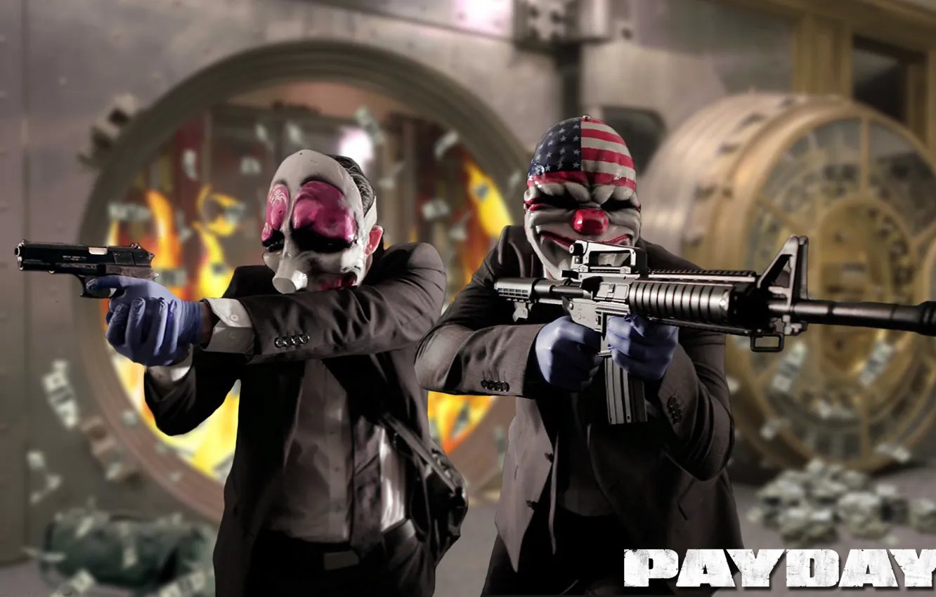 Фото обои оружие, бандиты, ограбление, Payday 2, Overkill Software, AMCAR, 505 Games