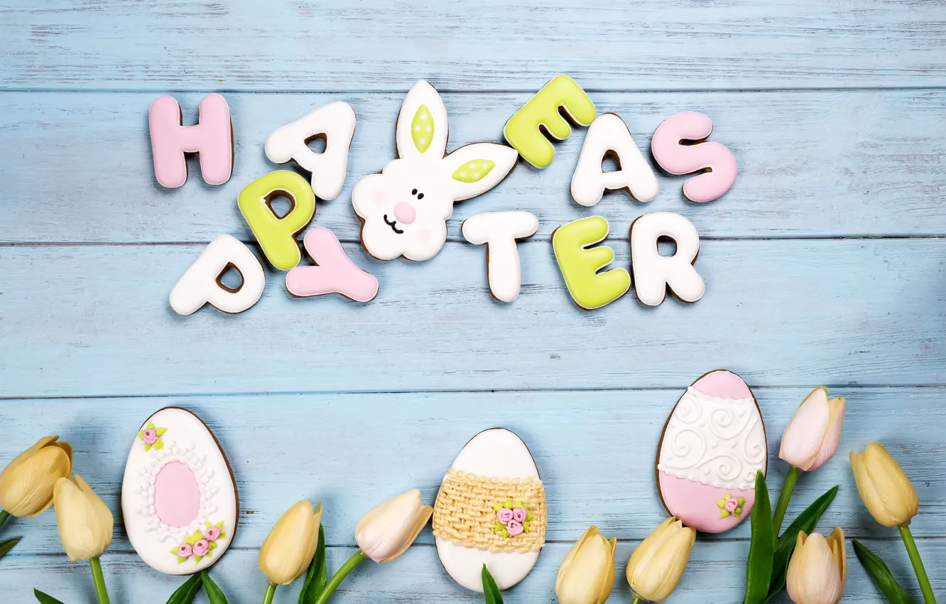 Фото обои праздник, печенье, Пасха, wood, глазурь, Easter, композиция, egg