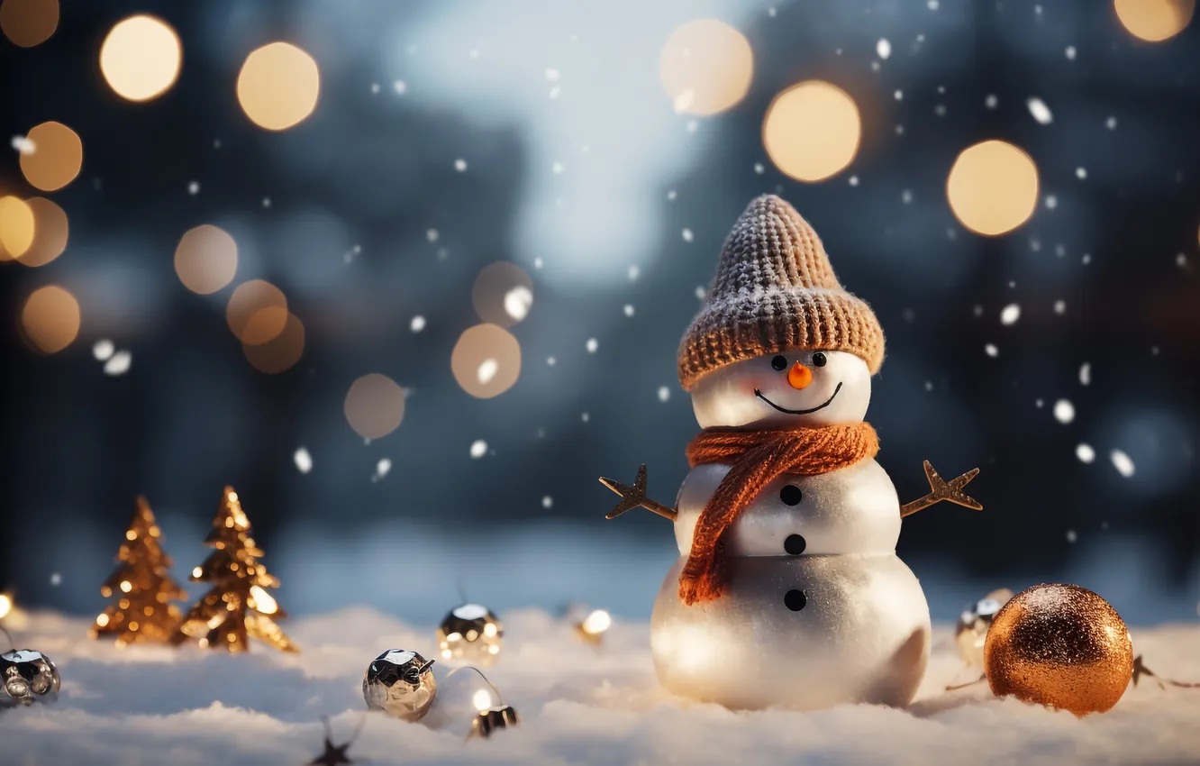 Фото обои зима, снег, Рождество, Новый год, снеговик, Christmas, winter, snow