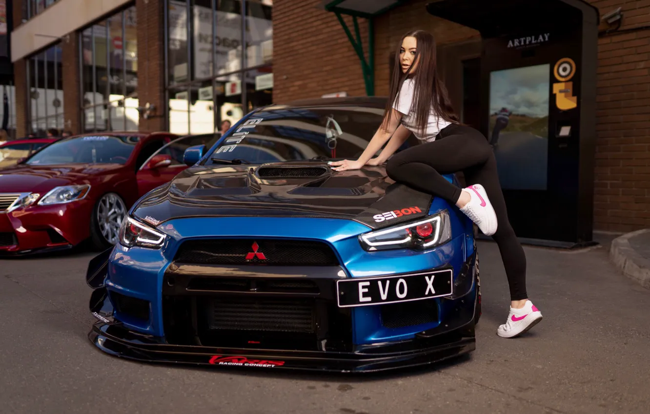 Фото обои машина, авто, девушка, поза, Mitsubishi, Илья Пистолетов, Кристина Бархатова