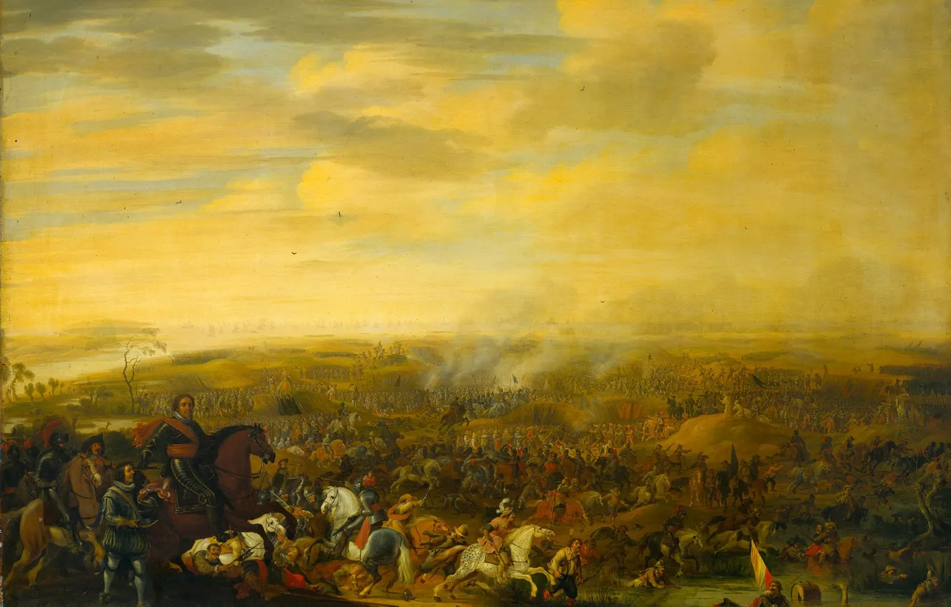Фото обои масло, картина, баталия, Pauwels van Hillegaert, 1630, Принц Морис в битве при Ньюпорте