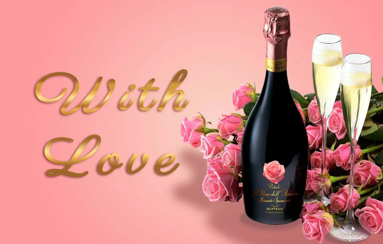 Фото обои розы, бокалы, glass, шампанское, flowers, romantic, Valentine's Day, roses