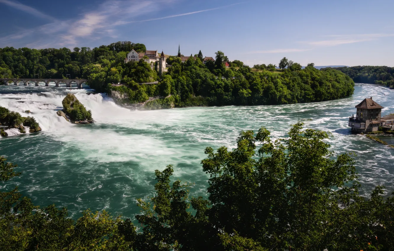 Фото обои водопад, Швейцария, Schaffhausen, Рейн