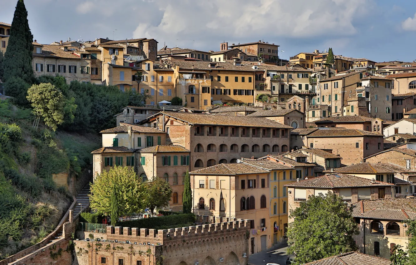 Фото обои здания, дома, Италия, панорама, Тоскана, Сиена
