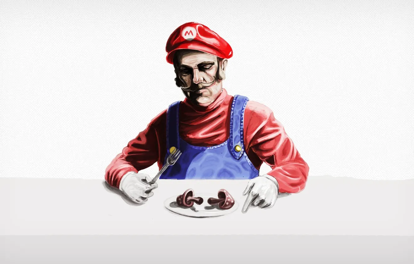 Фото обои red, nintendo, game, super, mario, mushroom, fork, eating