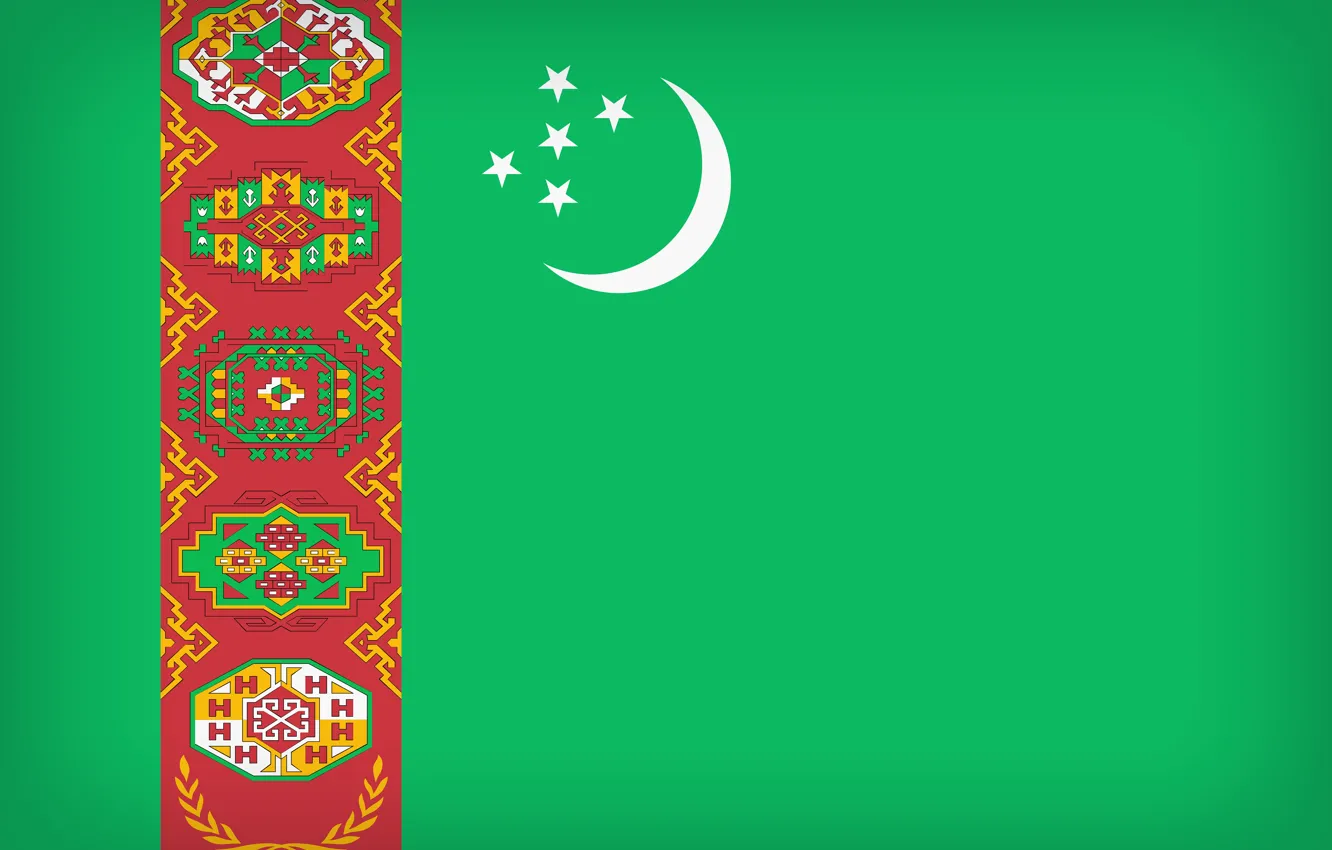 Фото обои Flag, Turkmenistan, Turkmenia, Turkmenistan Large Flag, Flag Of Turkmenistan