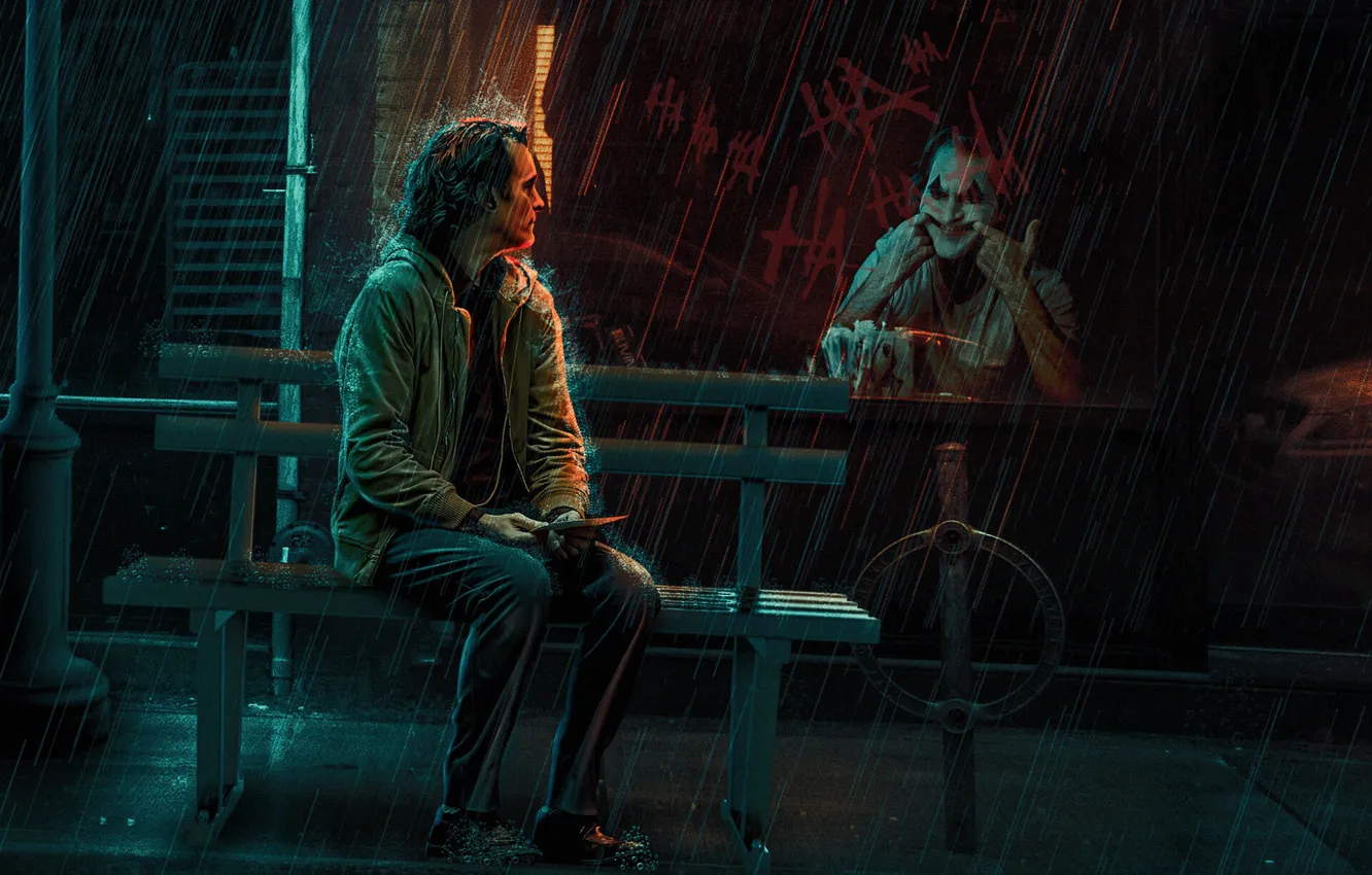 Фото обои ночь, отражение, джокер, ливень, rain, персонажи, Joker, Concept Art