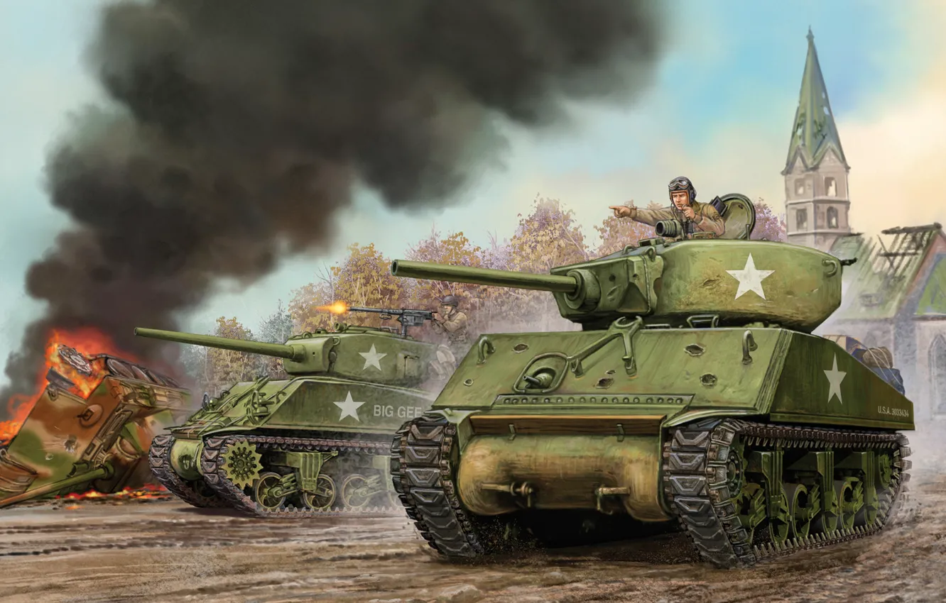 Фото обои арт, танк, сражение, game, the, U.S., Шерман, Jumbo