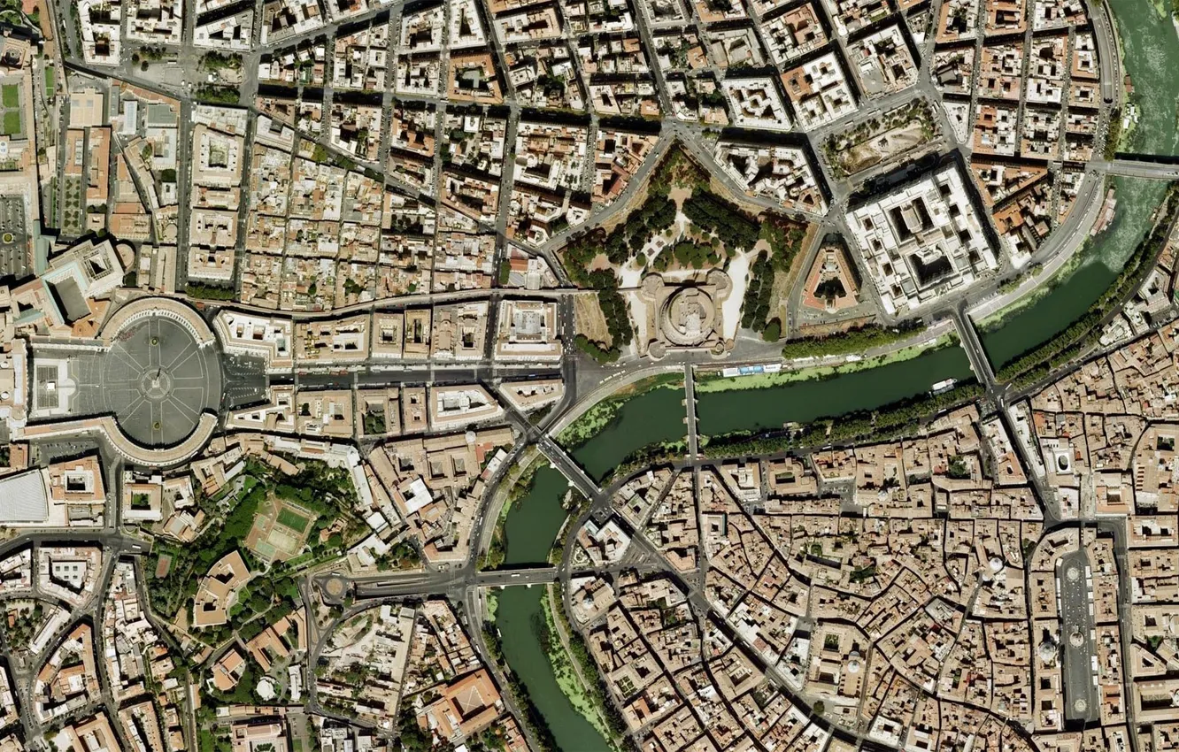 Фото обои Рим, Ватикан, Собор Святого Петра, Vatican, Roma, спутниковая карта, satellite map