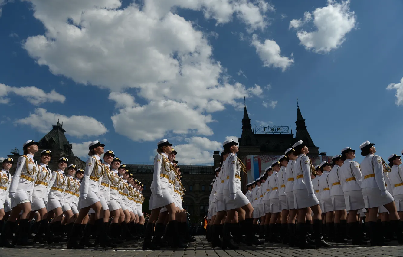 Фото обои девушки, праздник, день победы, парад, красная площадь, России, военного, обороны