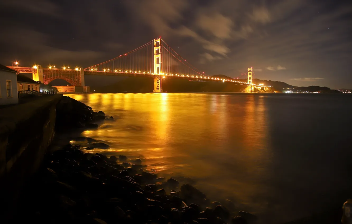 Фото обои ночь, мост, GOLDEN GATE SF