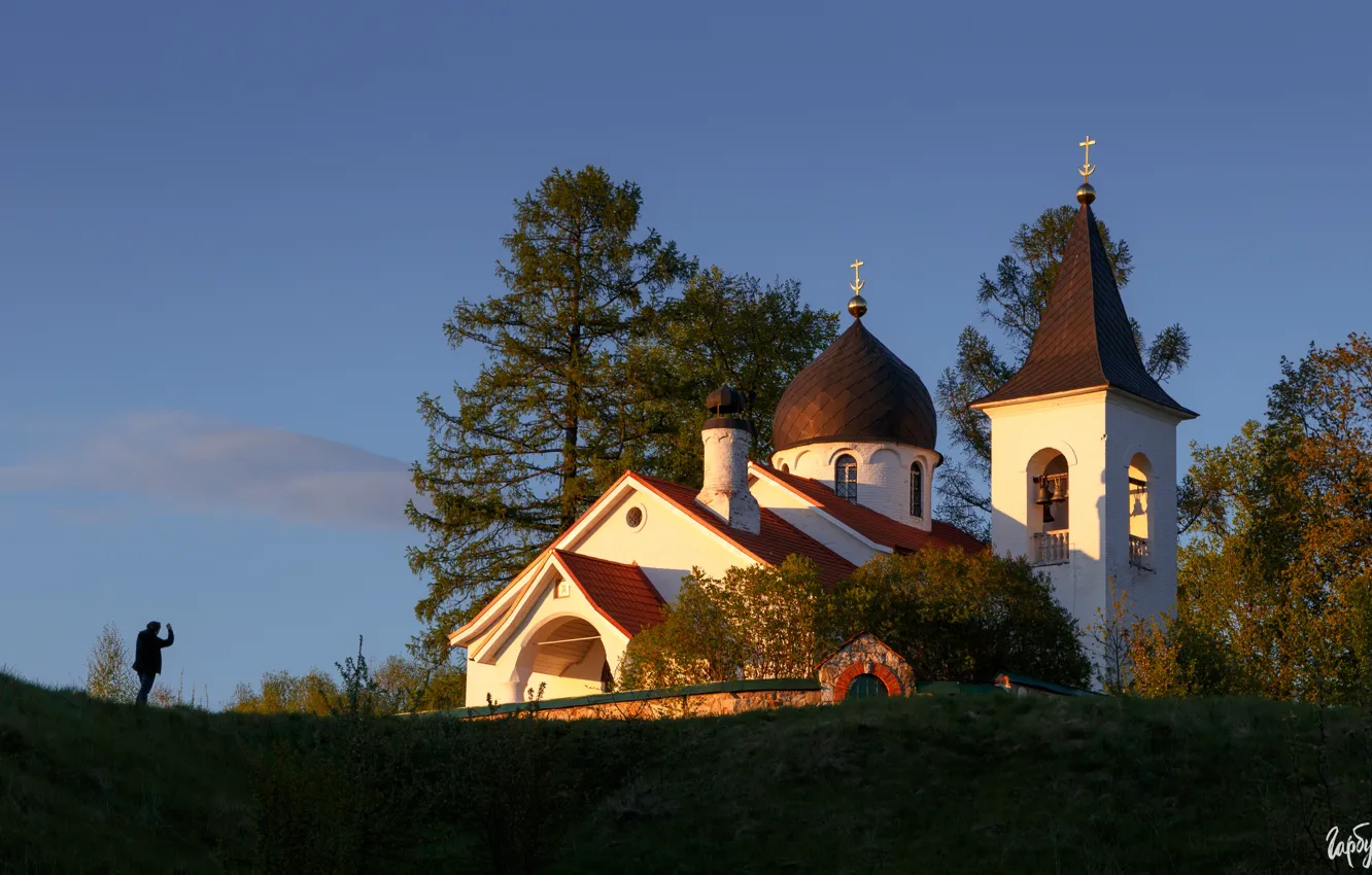 Фото обои пейзаж, закат, село, церковь, Тульская область, Илья Гарбузов, Бёхово