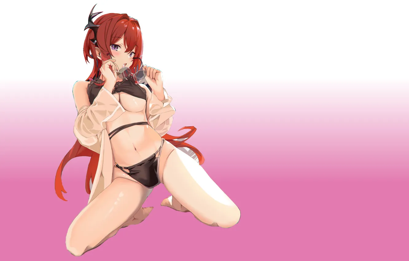 Фото обои girl, hot, sexy, boobs, anime, stockings, pretty, redhead