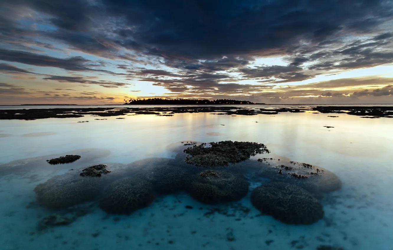 Фото обои закат, океан, побережье, Maldives