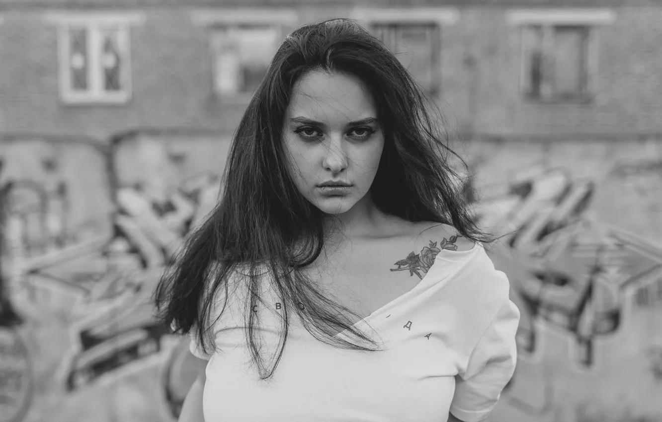 Фото обои взгляд, девушка, портрет, чёрно-белое, Roosso Alex