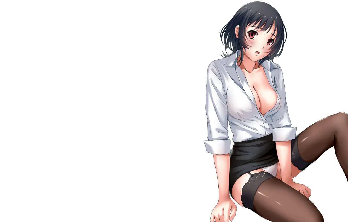 Фото обои girl, sexy, lingerie, cleavage, blouse, panties, boobs, anime