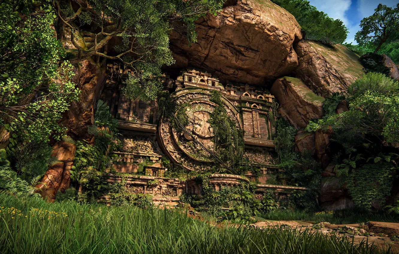 Фото обои зелень, скала, игра, Uncharted: The Lost Legacy