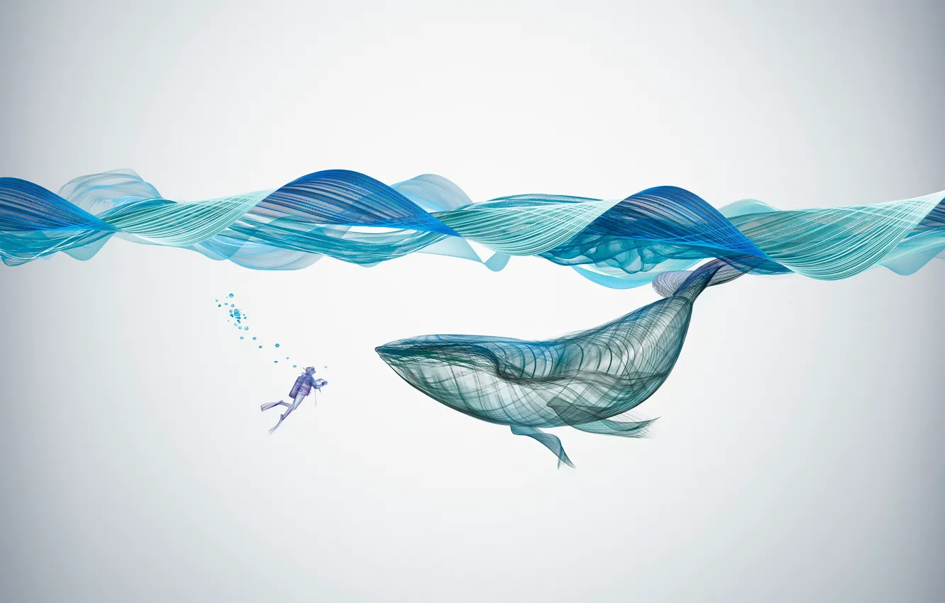 Фото обои Creative, Underwater, Illustration, Graphics, Whale