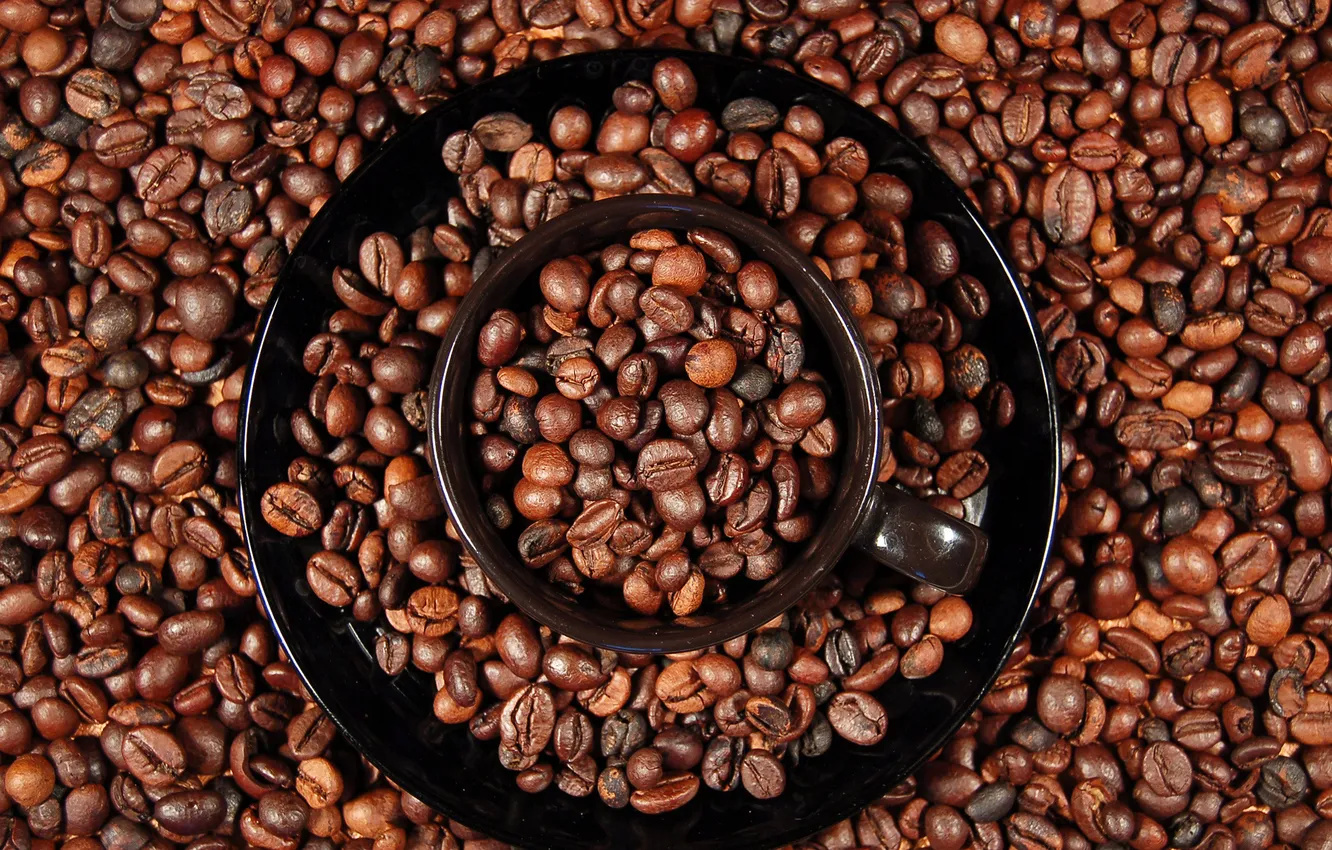 Фото обои круги, кофе, чашка, кофейные зерна, блюдце