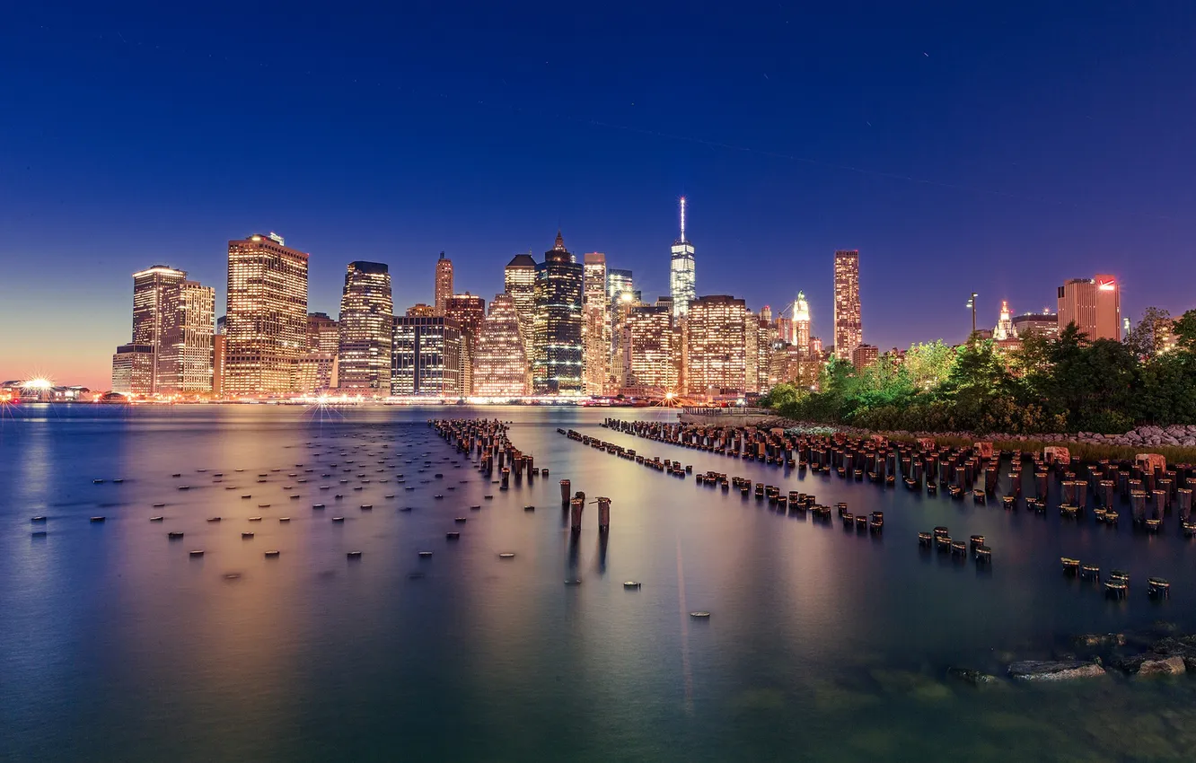 Фото обои lights, night, new york, usa, nyc