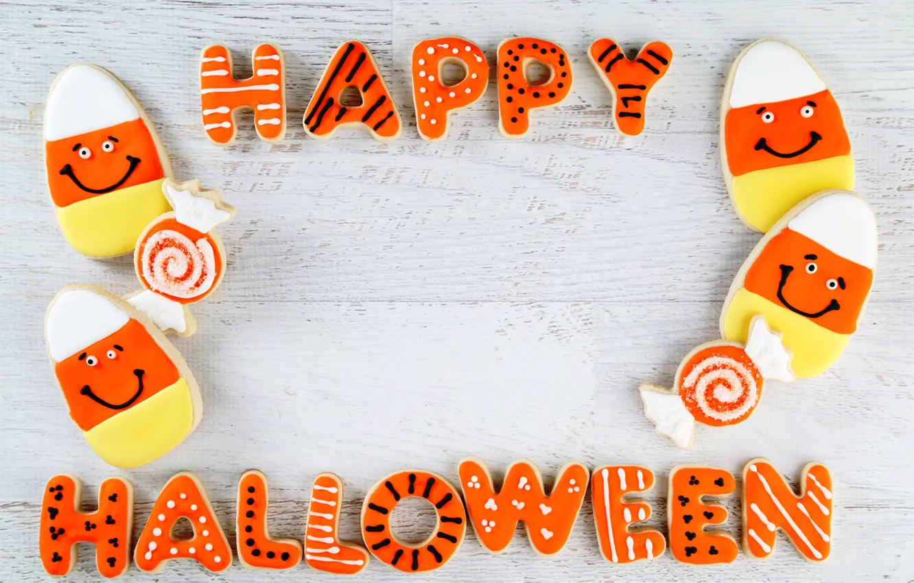 Фото обои печенье, Halloween, Хэллоуин, глазурь, cookies, pumpkin, Happy