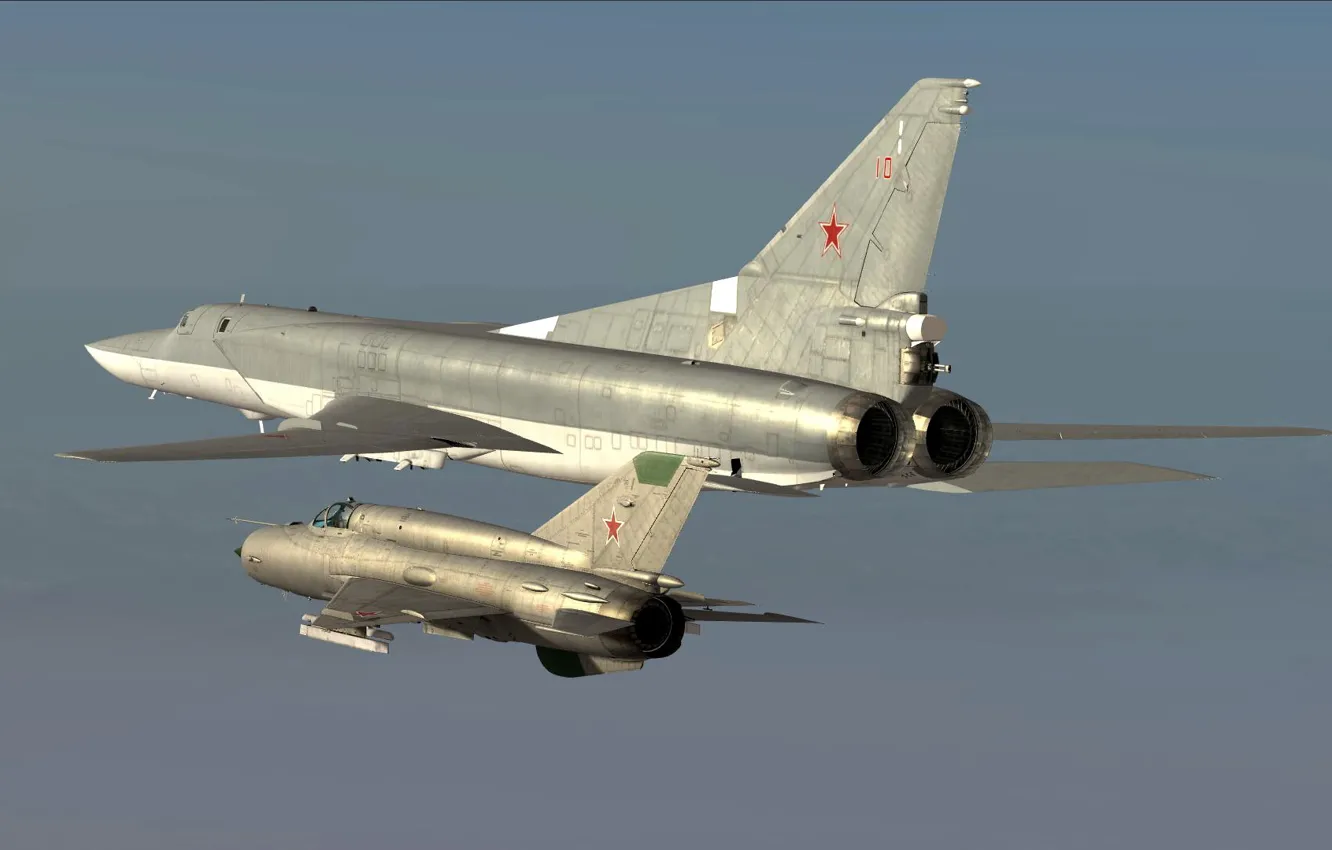 Фото обои Ту-22М3, МиГ-21бис, Сопровождение