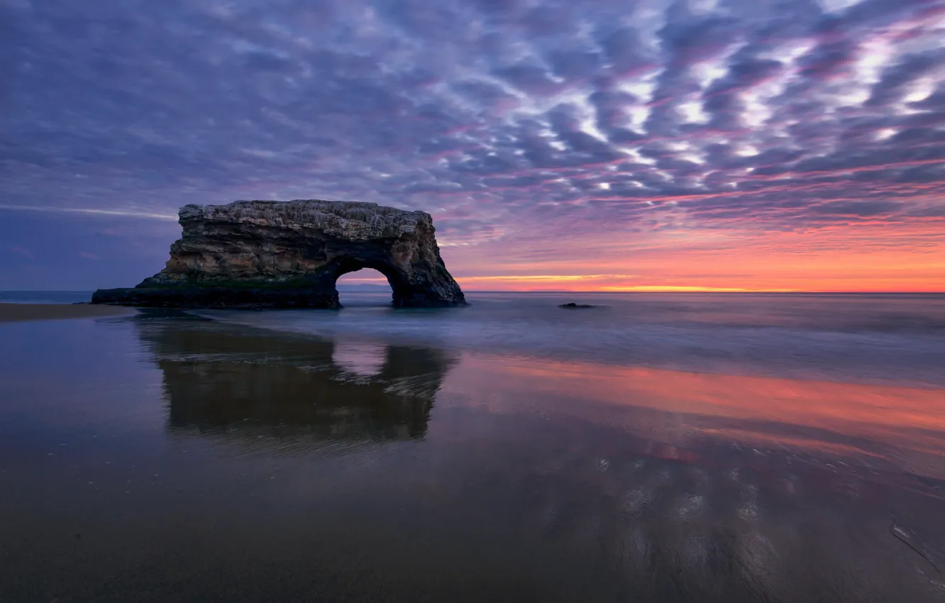 Фото обои закат, скала, океан, Калифорния, арка, Pacific Ocean, California, Тихий океан