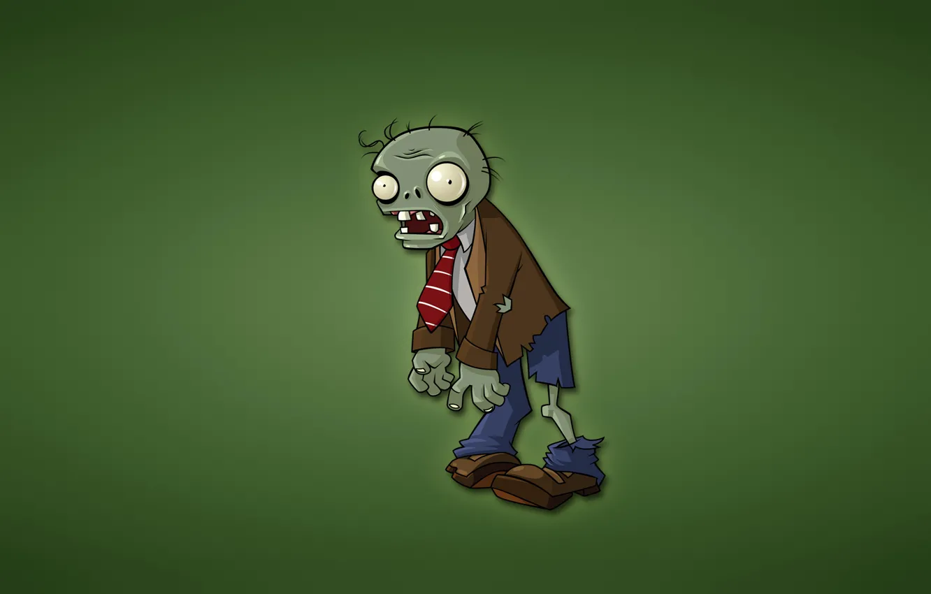 Фото обои минимализм, зомби, зеленый фон, Plants vs. Zombies, красный галстук