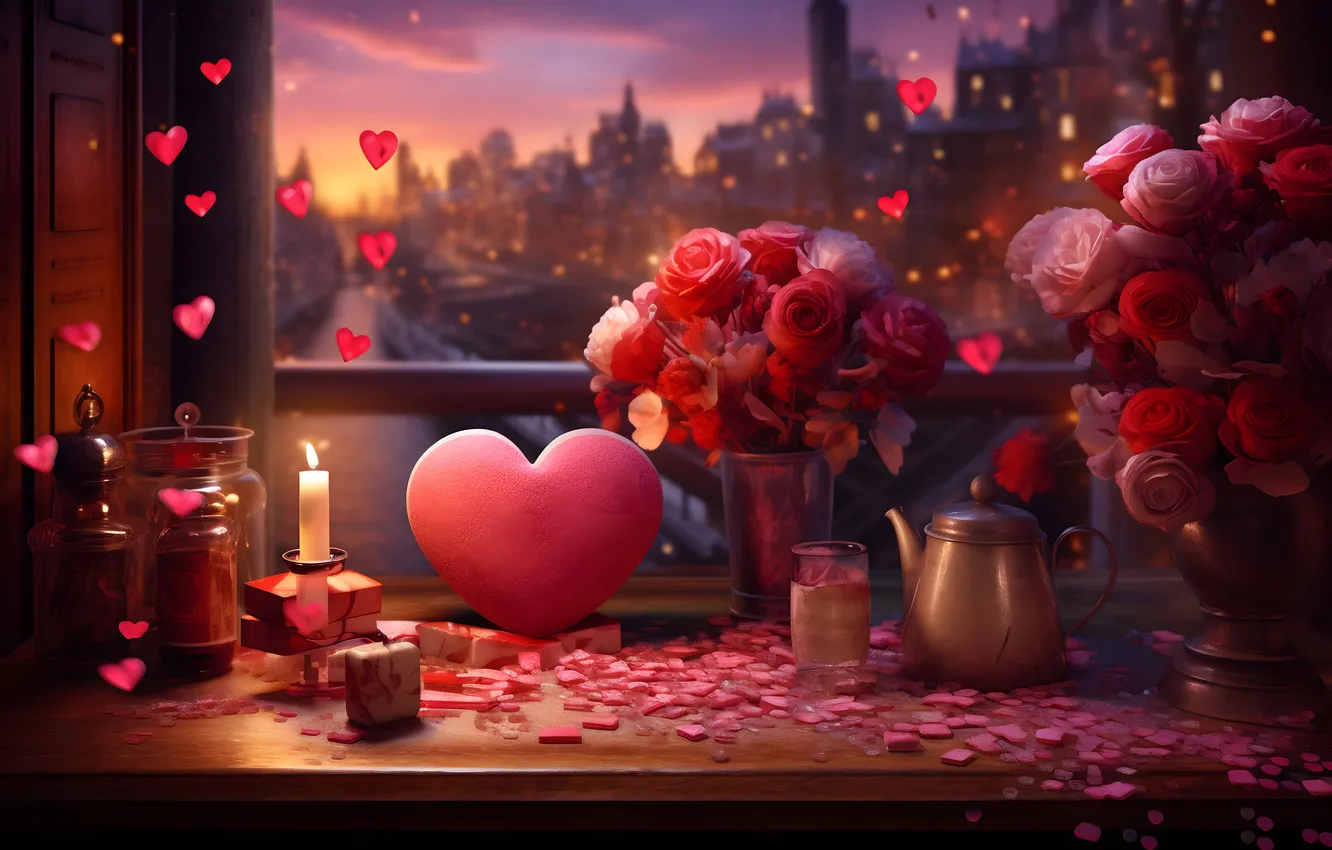Фото обои любовь, цветы, подарок, романтика, сердце, розы, love, happy