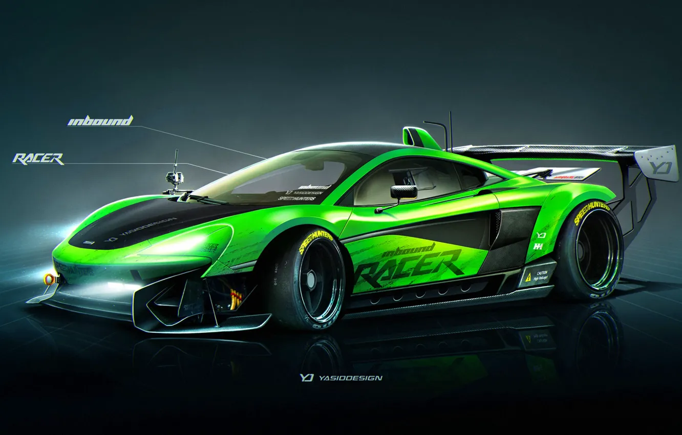 Фото обои McLaren, Авто, Рисунок, Зеленый, Машина, Фон, Car, Автомобиль