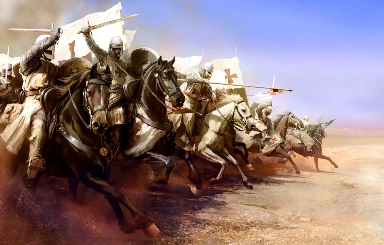Фото обои рисунок, арт, Израиль, 25 ноября 1177 года, Mariusz Kozik, битва при Монжизаре, атака тамплиеров