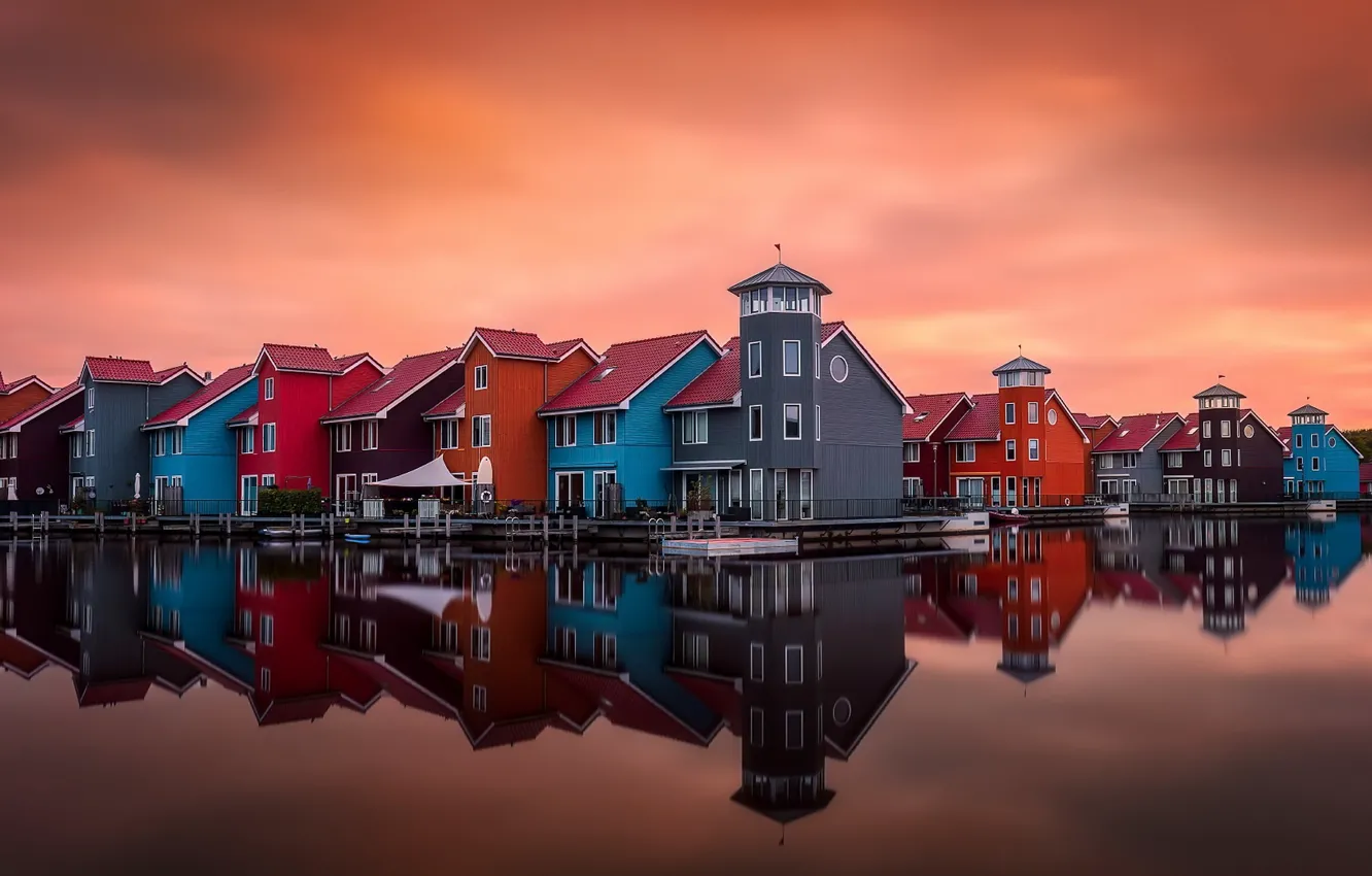 Фото обои закат, город, Groningen