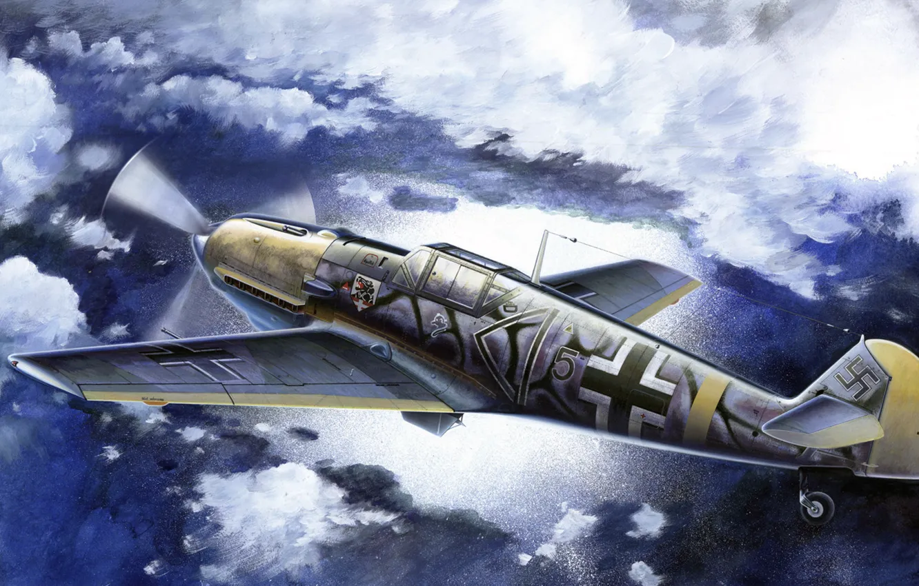 Фото обои рисунок, арт, Messerschmitt, Ме-109, люфтваффе, одномоторный поршневой истребитель-низкоплан, Bf.109E-7/B
