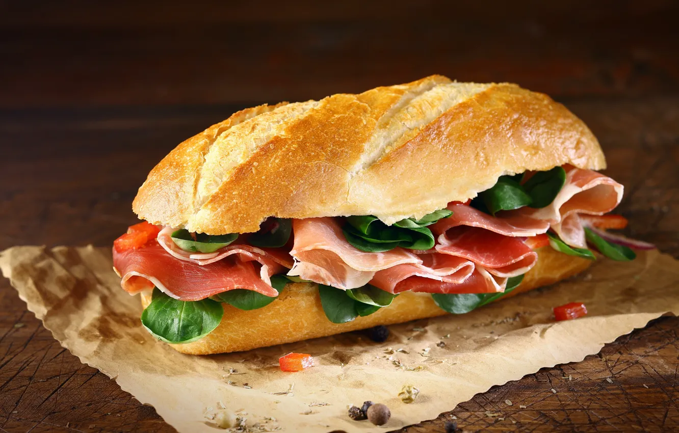 Фото обои хлеб, перец, бутерброд, сэндвич, балык, ветчина, батон
